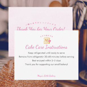 Tarjeta De Agradecimiento Instrucciones de cuidado para pastel rosa de pan K