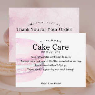 Tarjeta De Agradecimiento Instrucciones de cuidado para Torta de Macarón Ros