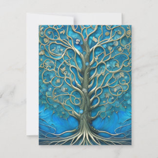 Tarjeta De Agradecimiento Intrincado árbol floral azul de la vida gráfico