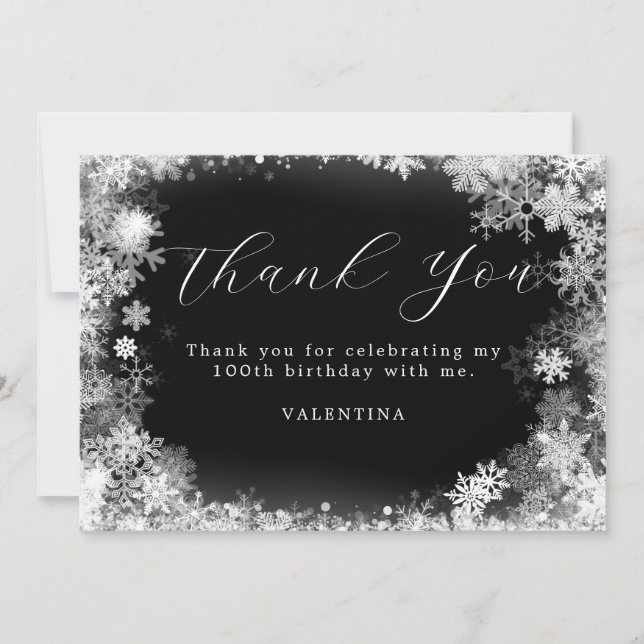 Tarjeta De Agradecimiento Invierno de cumpleaños 100 Wonderland Snowflake (Anverso)
