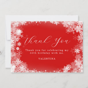 Tarjeta De Agradecimiento Invierno de cumpleaños 30 Wonderland Snowflake Red