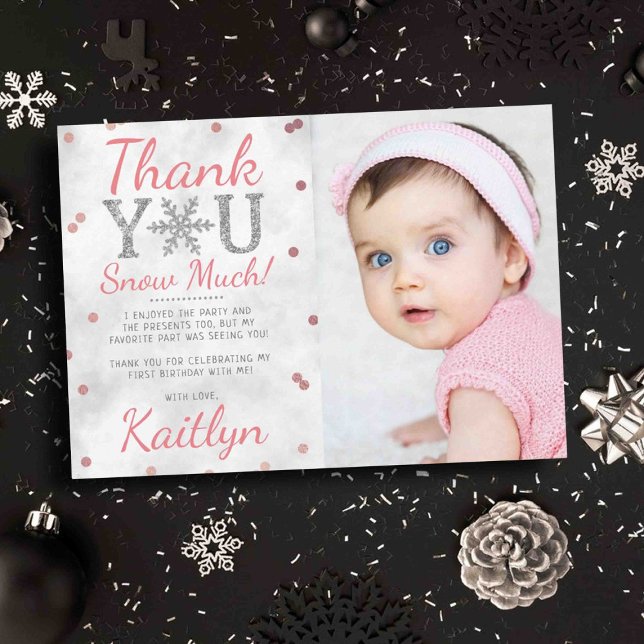 Tarjeta De Agradecimiento Invierno de Snowflake Foto de primer cumpleaños (Subido por el creador)