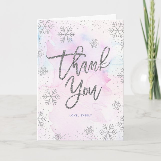 Tarjeta De Agradecimiento Invierno Gracias A Tu Cumpleaños Purpurina Plata S (Anverso)