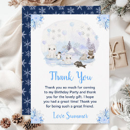 Tarjeta De Agradecimiento Invierno Maravilla Ártica Animales Fiesta de Cumpl