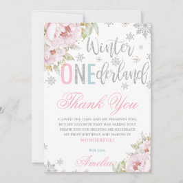 Tarjeta De Agradecimiento Invierno ONEderland Primer cumpleaños Floral Silve