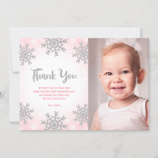 Tarjeta De Agradecimiento Invierno rosa plata foto de cumpleaños de ONEderla