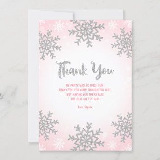 Tarjeta De Agradecimiento Invierno rosa Plateado ÚNICOderland Cumpleaños