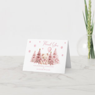 Tarjeta De Agradecimiento Invierno rosa Teddy Bear Bow Bow Girl Shower
