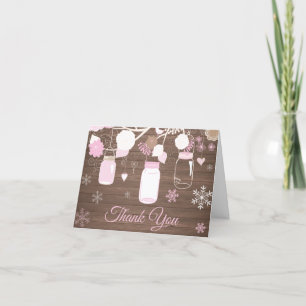 Tarjeta De Agradecimiento Invierno Rústico Snowflake Mason Jar Pink