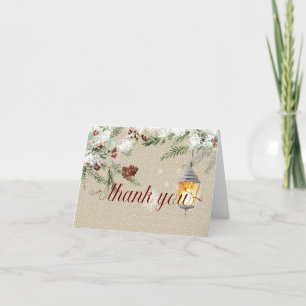 Tarjeta De Agradecimiento Invierno simple con Boda Linterna gracias
