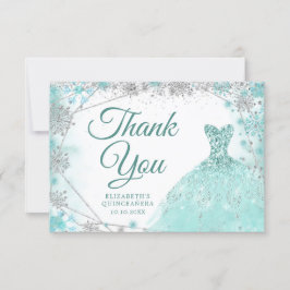 Tarjeta De Agradecimiento Invierno verde azulado y plateado de Snowflake Mis