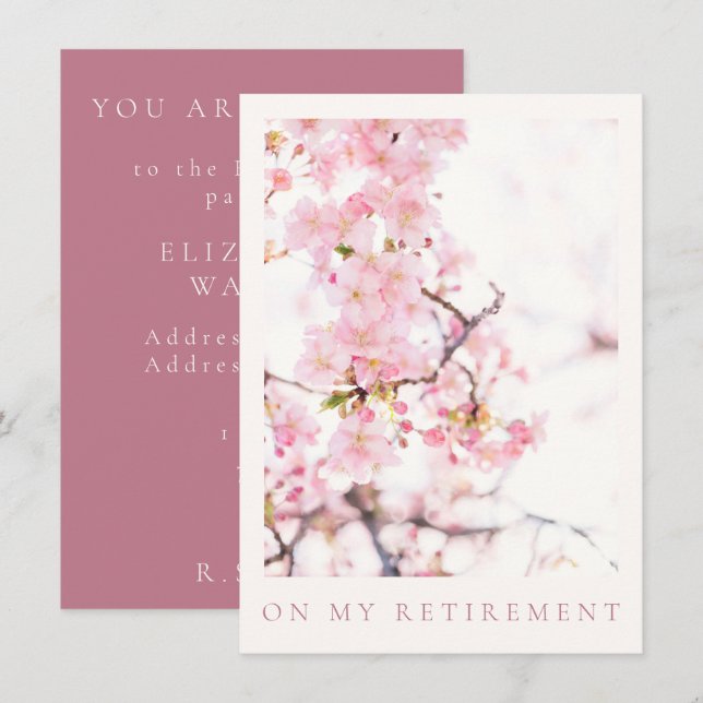 TARJETA DE AGRADECIMIENTO INVITACIÓN: JUBILACIÓN: CHERRY BLOSSOM BRANCH (Anverso / Reverso)