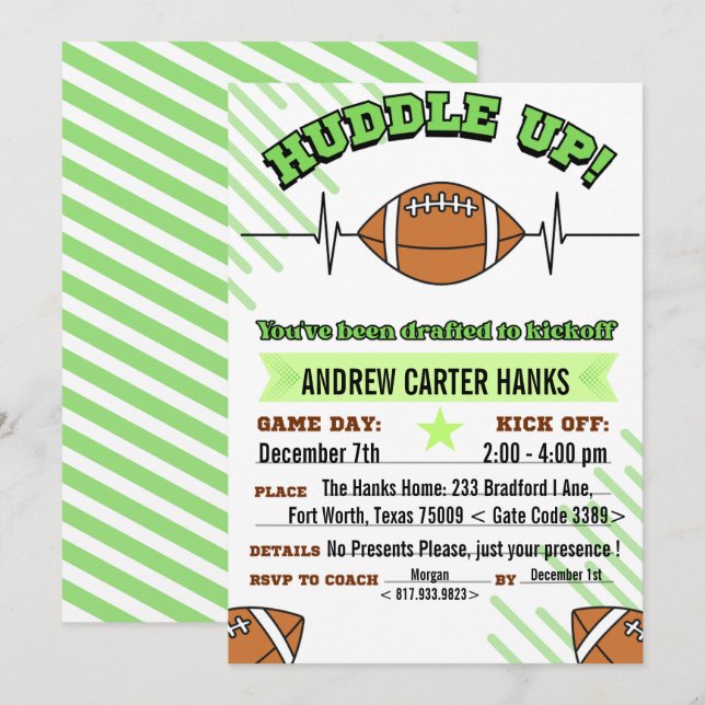 Tarjeta De Agradecimiento ¡Invitaciones de cumpleaños de fútbol para chicos  (Anverso / Reverso)