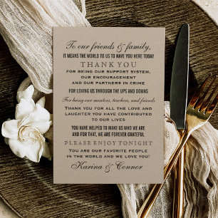 Tarjeta De Agradecimiento Invitado de boda de mesa rústica Kraft