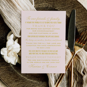 Tarjeta De Agradecimiento Invitado de boda de rosa y oro