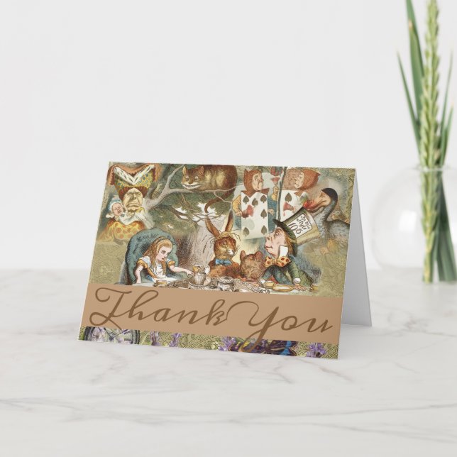 Tarjeta De Agradecimiento Invitados a la fiesta del té de Alicia en el país  (Anverso)