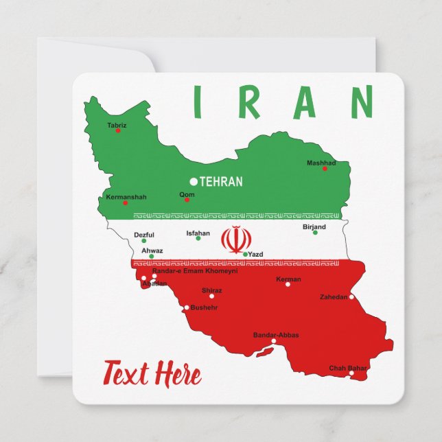 Tarjeta De Agradecimiento Iran Map with Flag and Emblem (Anverso)