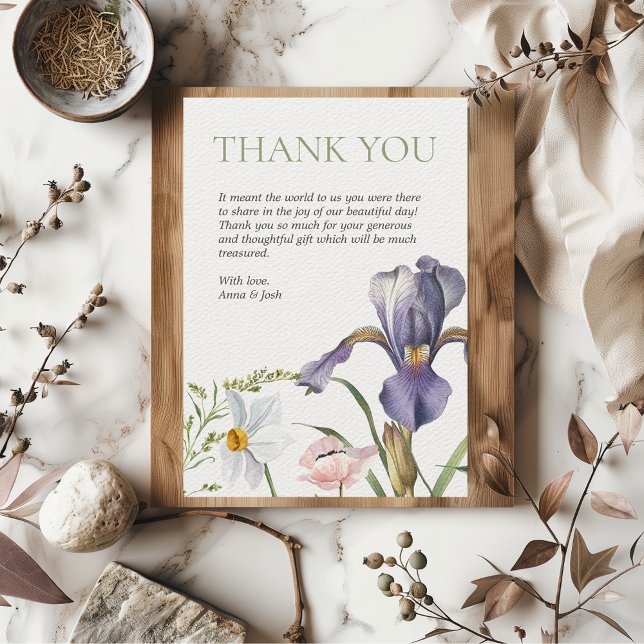 Tarjeta De Agradecimiento Iris Boda de Rubor de lavanda botánica floral (Vintage Iris Floral Botanical Classy Wedding Thank you Card)