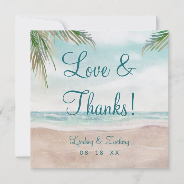 Tarjeta De Agradecimiento Isla Breeze Beach Boda Amor y Gracias Plaza (Anverso)