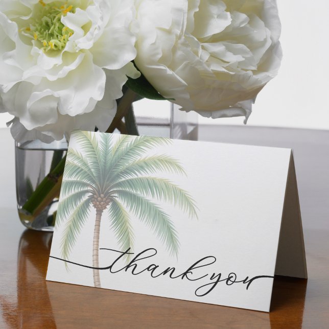 Tarjeta De Agradecimiento Isla de la Palmera de destino Boda Verde (Palm Tree Island Destination Wedding Green Thank You Card)