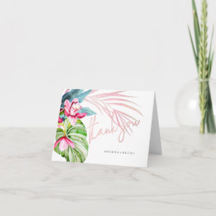 Tarjeta De Agradecimiento Isla Orquídea, Floral Tropical Rosa+Azul Gracias