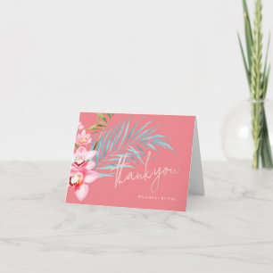 Tarjeta De Agradecimiento Isla Orquídea, Floral Tropical Rosa+Azul Gracias