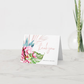 Tarjeta De Agradecimiento Isla Orquídea, Floral Tropical Rosa+Azul Gracias