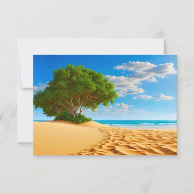 Tarjeta De Agradecimiento Isla Tropical Desierta Playa de Arena (Anverso)