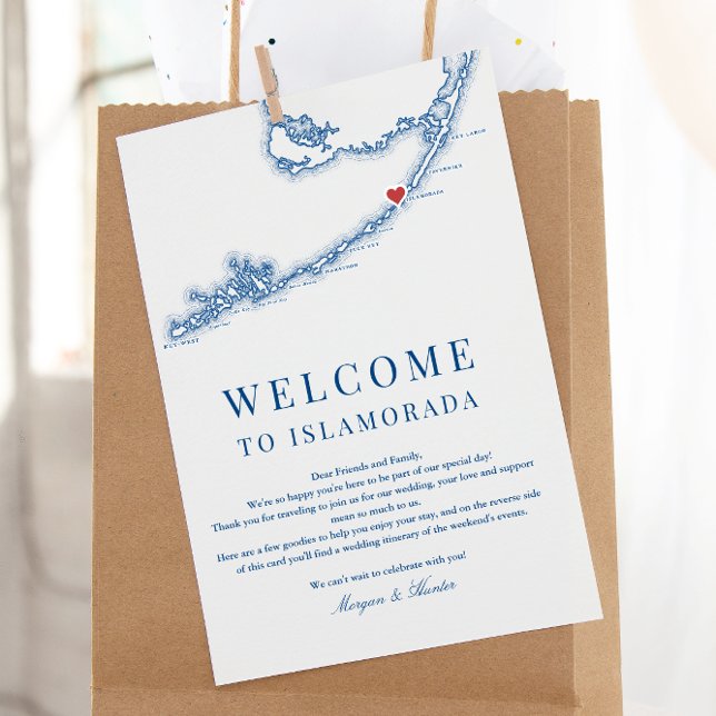 Tarjeta De Agradecimiento Islamorada FL Boda Azul de la Marina Bienvenida It (Islamorada Florida Keys Wedding Welcome Letter Weekend Schedule in Elegant Navy Blue )