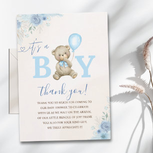 Tarjeta De Agradecimiento It’s a Boy, Cute Watercolor Bear Baby Shower boy