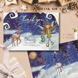 Tarjeta De Agradecimiento It Takes a Village Winter Fairy Baby Girl 