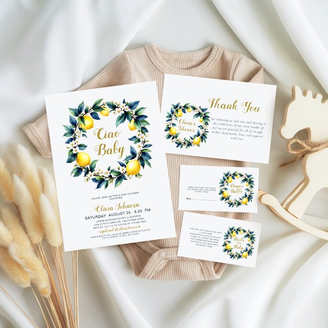 Tarjeta De Agradecimiento Italian Amalfi Lemon Wreath Ciao Baby Baby Shower (Subido por el creador)