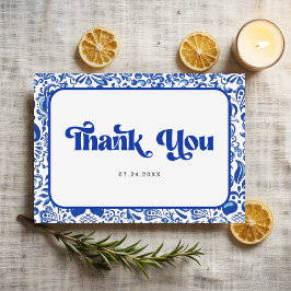 Tarjeta De Agradecimiento Italian Blue Tile Retro Bridal Shower