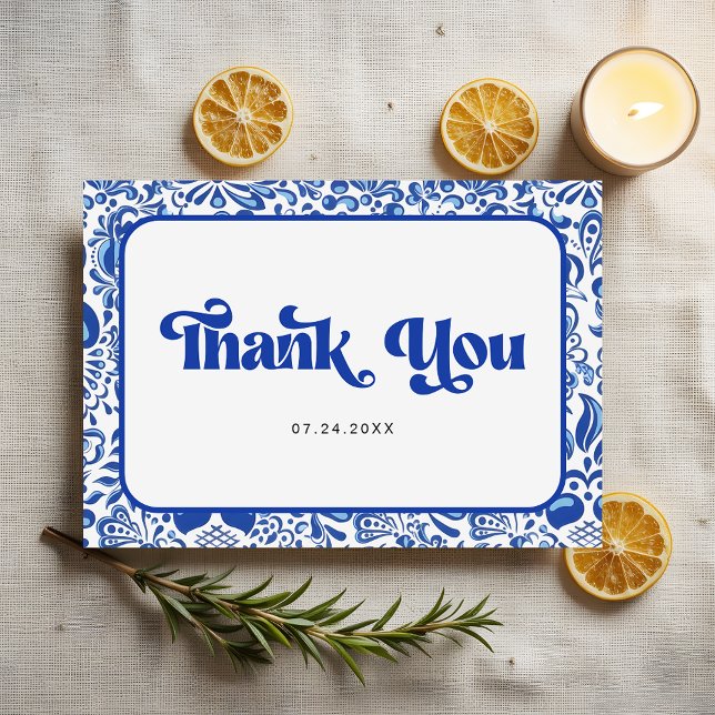 Tarjeta De Agradecimiento Italian Blue Tile Retro Bridal Shower (Subido por el creador)