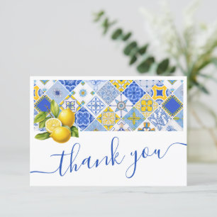 Tarjeta De Agradecimiento Italian Blue Tiles Lemon Summer Despedida de Solte
