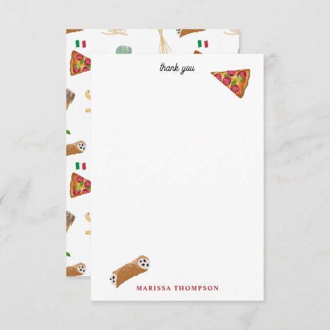 Tarjeta De Agradecimiento Italian Food Pizza Pasta Tiramisu Pattern (Anverso / Reverso)