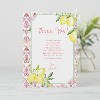 Tarjeta De Agradecimiento Italian Lemon Thank You Card Pink Yellow