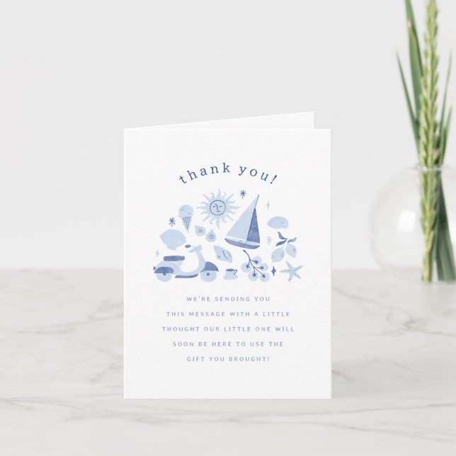 Tarjeta De Agradecimiento Italian Summer Blue Boy Baby Shower Thank You (Anverso)