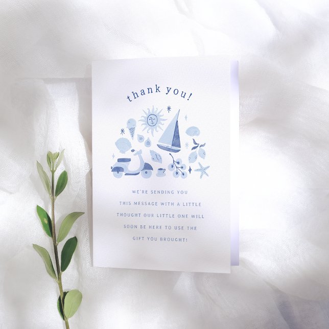 Tarjeta De Agradecimiento Italian Summer Blue Boy Baby Shower Thank You (Subido por el creador)