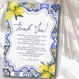 Tarjeta De Agradecimiento Italian watercolor tiles with lemon Bridal Shower
