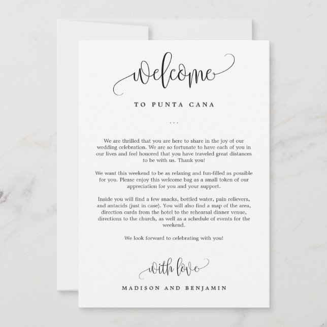 Tarjeta de agradecimiento Itinerario de bienvenida (Anverso)