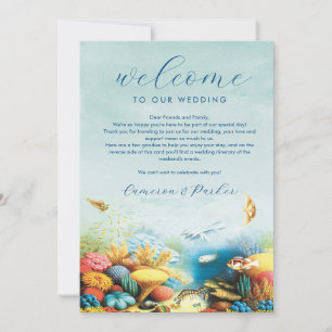 Tarjeta De Agradecimiento Itinerario de Bienvenida de Boda en Acuario Bajo e