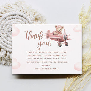 Tarjeta De Agradecimiento It's a Baby Girl, Pink Bear Party