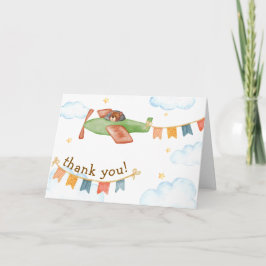 Tarjeta De Agradecimiento It's A Boy Bear Airplane Sky Baby Shower