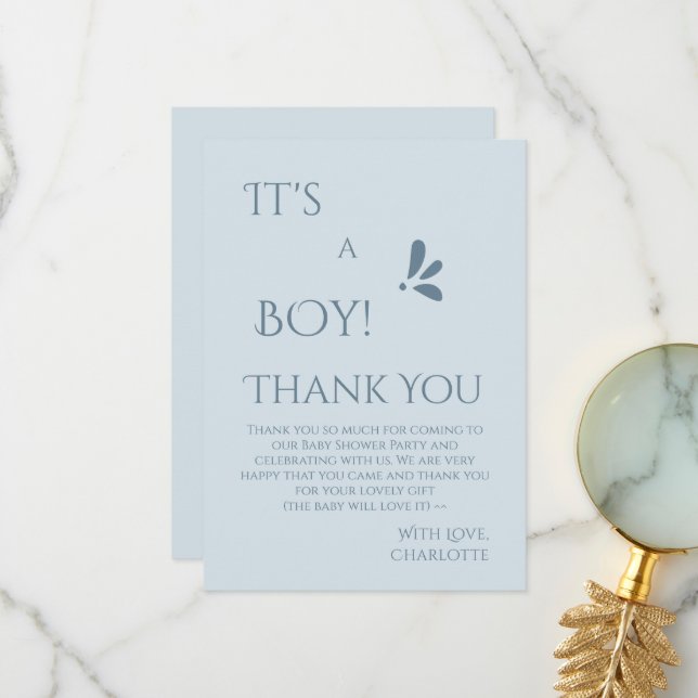 Tarjeta De Agradecimiento It's A Boy! Minimalism Pastel Blue Baby Shower (Anverso/Reverso In Situ)