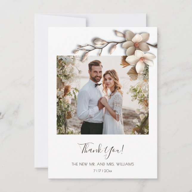 Tarjeta De Agradecimiento Ivory 3D Magnolia Flower (Anverso)