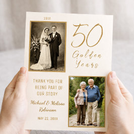 Tarjeta De Agradecimiento Ivory and Gold Golden Anniversary Thank You Card