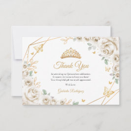 Tarjeta De Agradecimiento Ivory Cream Gold Floral Quinceanera