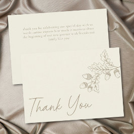 Tarjeta De Agradecimiento Ivory Cream Minimalist Leaf Acorn Fall Wedding