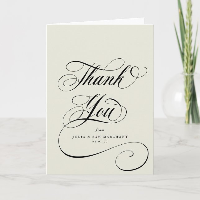 Tarjeta De Agradecimiento Ivory Elegant Script Blank Boda (Anverso)
